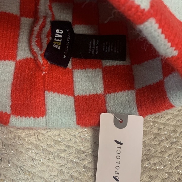 Anthropologie checkered beanie hat red mint new wtags one size main image 4